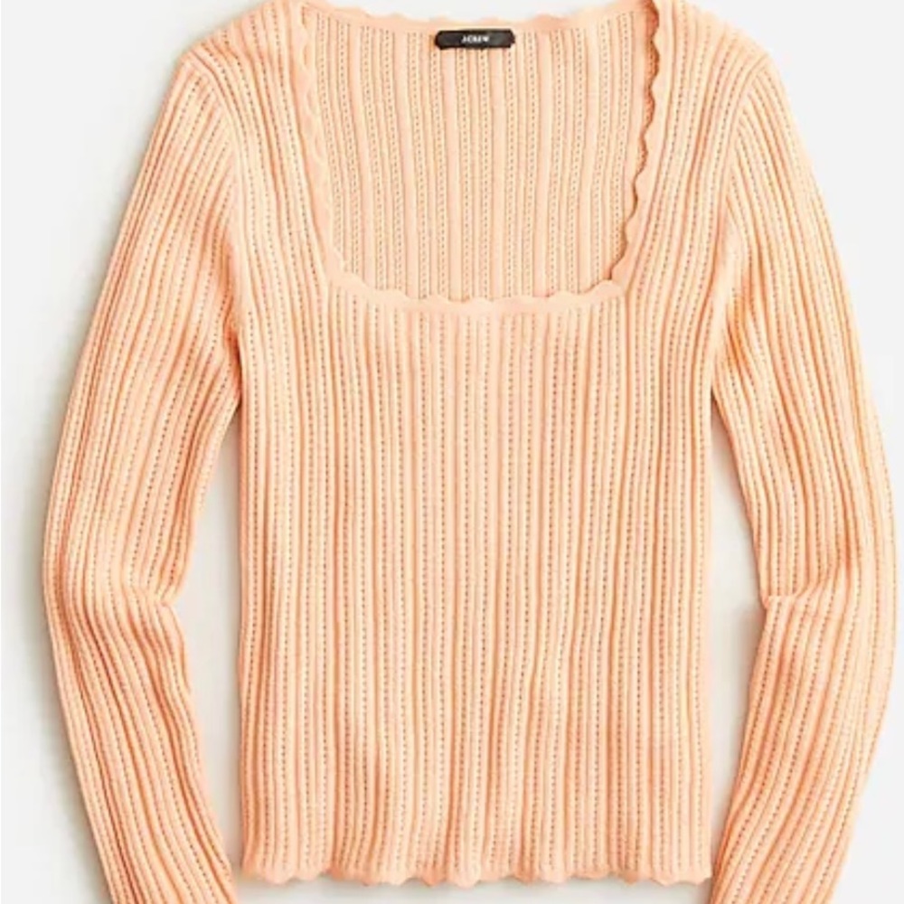 Scalloped squareneck pointelle sweater